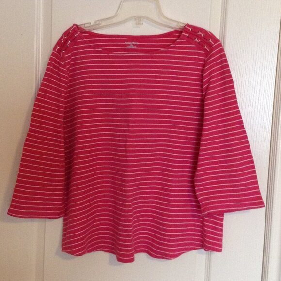 Studio Works Women's Size XL Pink Stripped Top T-Shirt 3/4 Sleeves - Picture 1 of 8